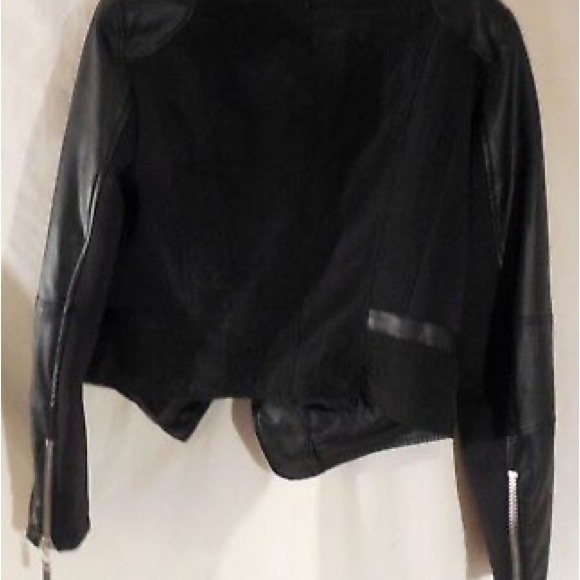 Raison D'etre | Blue Cropped Moto Jacket Black Faux Leather Zip Cuffs Small - Picture 6 of 8